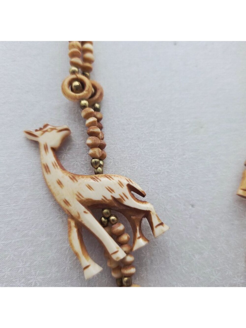 Carved Bone Giraffe Pendant Necklace Safari-Themed Statement Jewelry - Picture 3 of 7